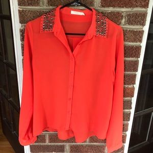 Lush Beaded Collar Blouse